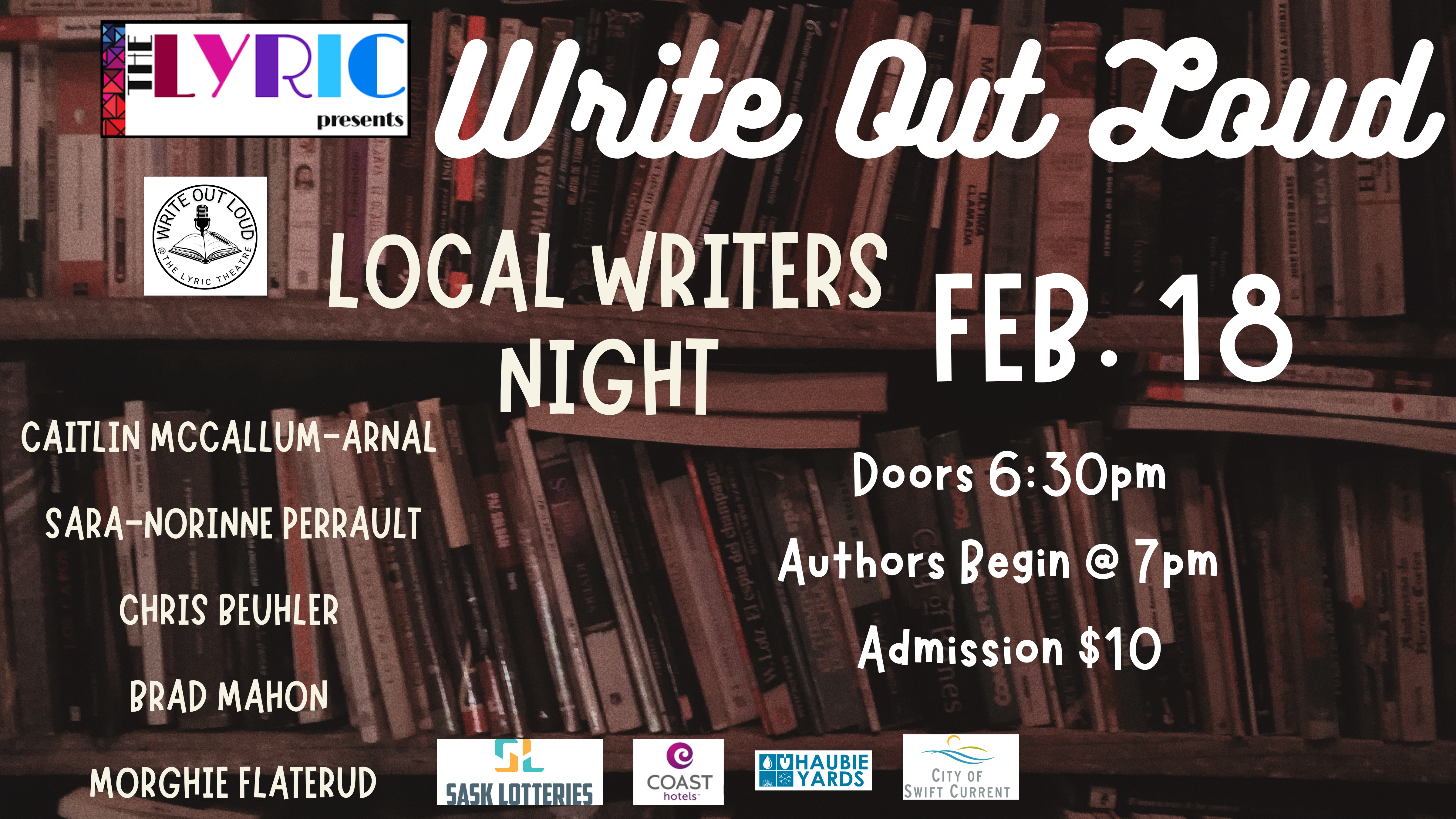 Write Out Loud with Author Local Writers Night – Tickets at the Door